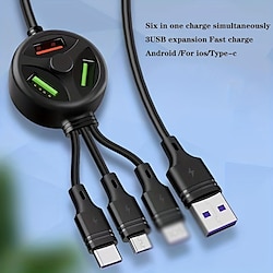 The New Six-in-one Hub With Three USB Expansion Charging Data Cable Can Be Inserted U Disk Mobile Phone Charging Cable 3 Mobile Phone Charging Equipment Suitable For IPhone USB Interface Android Lightinthebox