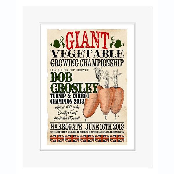 Giant Vegetable Growing Champion - Personalised Vintage Print