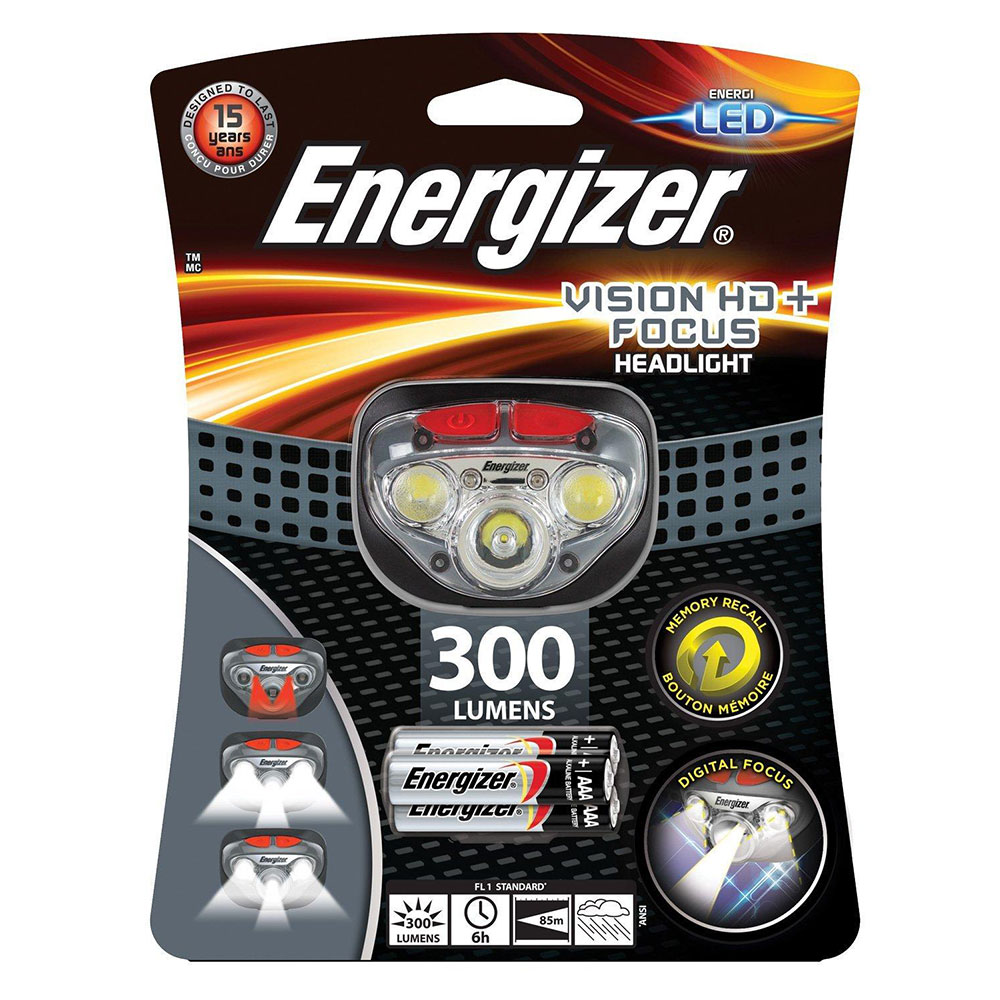 Energizer Vision HD+ Focus Headtorch Headlight with 3 x AAA Energizer Max batteries included