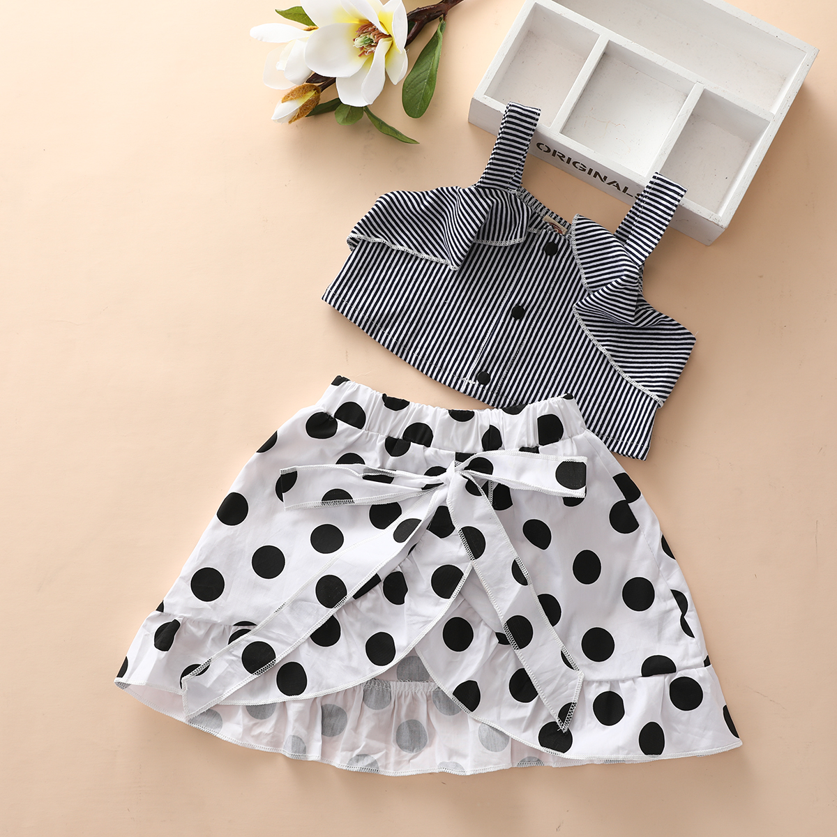 2-piece Baby Striped Top and Dotted Skirt