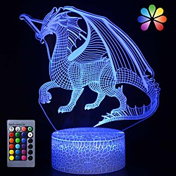 Dinosaur 3D Illusion Lamp for Boy Dinosaur Lamp 16 Colors with Remote Control Smart Touch Night Light Best Christmas Birthday Gift for Boy Girl Kids Age 5 4 3 1 6 2 7 8 9 10 11 Years Old Lightinthebox