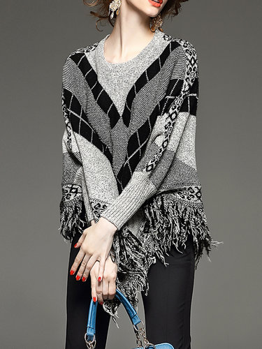 Gray Geometric Long Sleeve Sweater