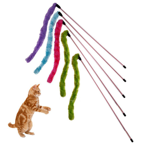 Pet Cat Teaser Kitten Wire Play Wand Toy Plush Pompon Rods Rod Cats Stick Toy