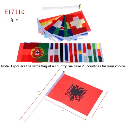 Anself 12pcs 2016 European Cup Olympic Games World Handheld Flag with Flagpole Flag for Euro 2016 International Day Sports Events Hand Flag Size 14 * 21cm