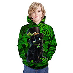 Enfants Garçon Pull à capuche  Sweatshirt Chat Graphique 3D Animal Imprimé Manches Longues Actif Vert miniinthebox
