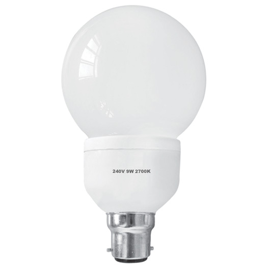 Energy Saving CFL Golfball/ Globe Lamps, 9W Bc/B22/B22d/BA22d (5 Pack)