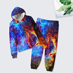 Kids Boys' Hoodie  Pants Clothing Set 2 Pieces Long Sleeve Purple Galaxy Graphic Print Street Sports Vacation Casual Fashion Daily Street Style Regular 3-12 Years / Fall / Winter / Spring Lightinthebox