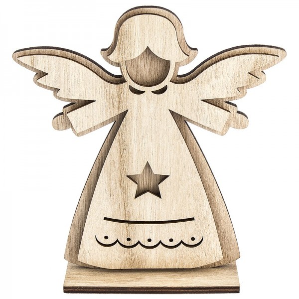 3-D Engel aus Holz, Design 2, 14,4cm x 16cm, zum Aufstellen, 3-teilig