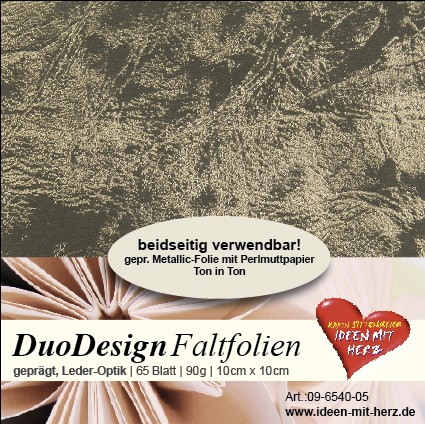 DuoDesign Faltfolien, Leder-Optik, 10 x 10 cm, 65 Blatt, anthrazit