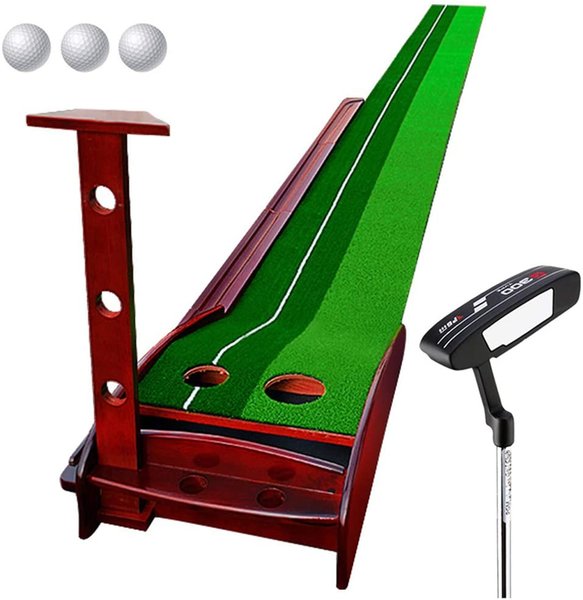 High Quality Indoor Golf Putter Trainer Set Practice Two-Color Fairway Putting Mat Green With Baffle Training Aids Tees Wood Collapsible Portable