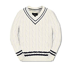 boy's 100% cotton v-neck cable knit sweater, off white, size 2t