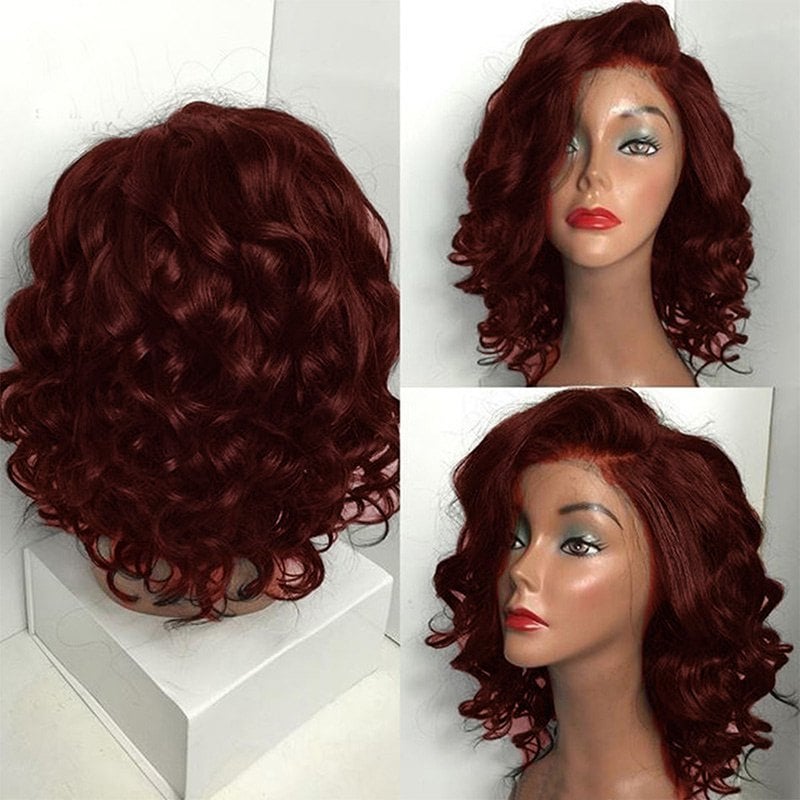 Short Side Parting Fluffy Body Wave Bob Synthetic Wig
