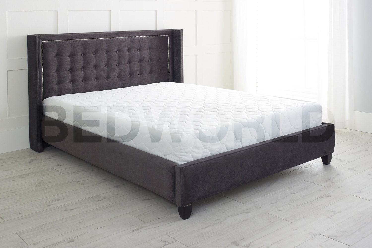 Valentina Fabric Upholstered Wing Bed Frame-King Size