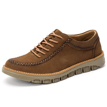 Men Cow Leather Hand Stitching Lace Up Casual Shoes