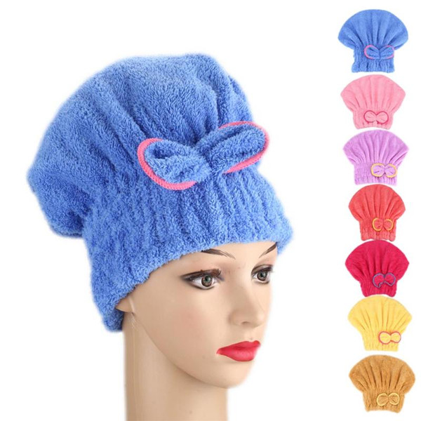 microfibre quick hair drying bath spa bowknot wrap towel hat cap for bath bathroom accessories jdh88