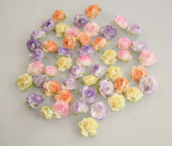 Handgefertigte Rosenblüten mit Glimmer, 50er Set