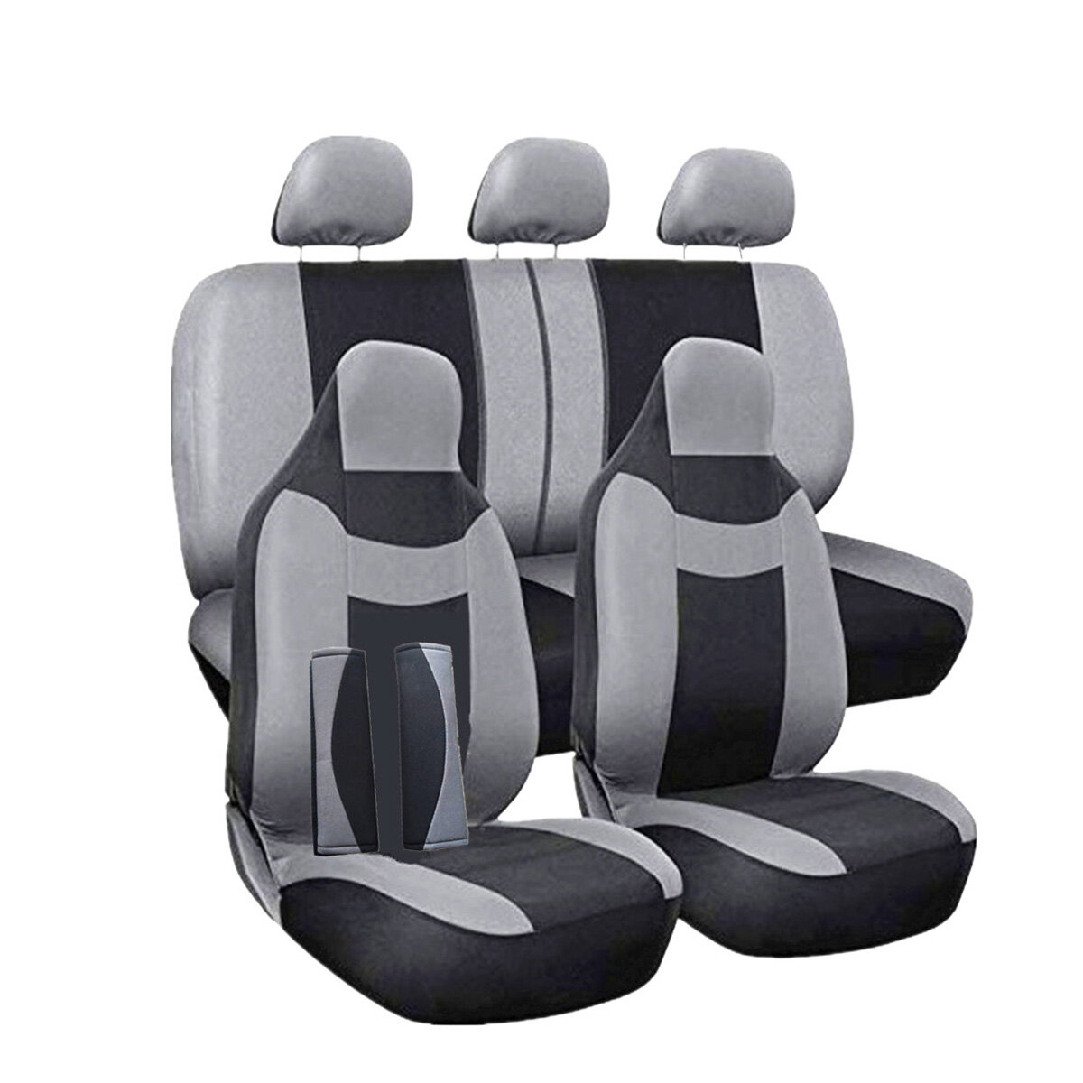 11Pcs Grey Car Seat Covers Protectors Universal Breathable Full Set Front