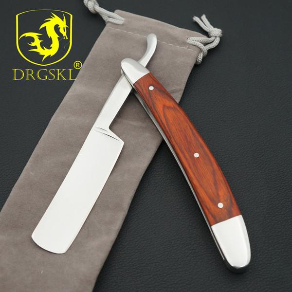 drgskl carbon steel barber shaving razor, classical blade hair knifes men's razors wood handle hand polished blade super sharp
