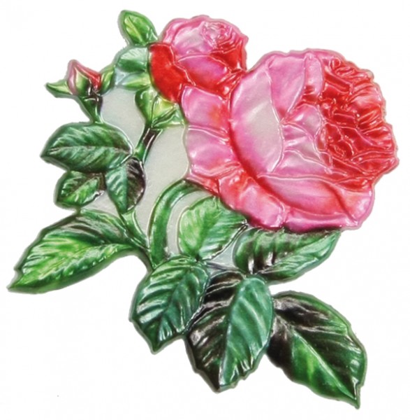 Wachsornament Rose mit Knospe, farbig, geprägt, 9 x 8,5 cm