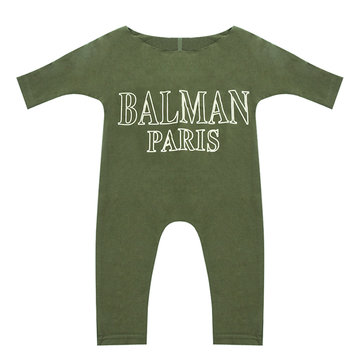 Army Green Printed Baby Girl Rompers
