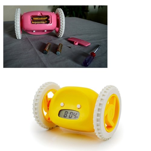Reloj despertador innovador con 2 ruedas.