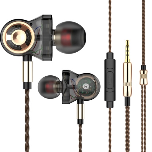 QKZ CK10 Auriculares con cable de 3.5 mm Seis bobina móvil Auriculares intrauditivos Auriculares con bajo pesado Control en línea con micrófono