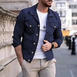 Homme Veste légère veste été Veste décontractée Coupe Vent Chaud Plein Air du quotidien Vacances Boutonnage Simple Col rabattu Vêtement de rue Casual Veste Vêtements d'extérieur Couleur unie Poche Lightinthebox