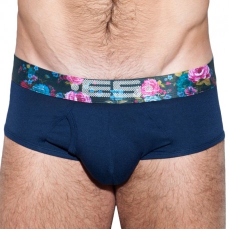 ES Collection Flowery Waistband Brief - Navy S