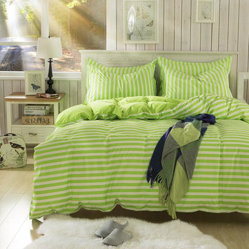 3 or 4pcs Suit Green Stripe Reactive Dyeing Polyester Fiber Bedding Sets Single Twin Size