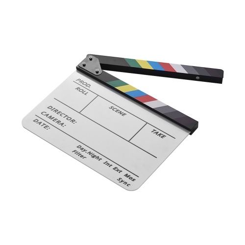 Dry Erase Acrylic Director Film Clapboard Película TV Cut Acción Scene Clapper Board Slate con rotulador, Color Stick, Blanco