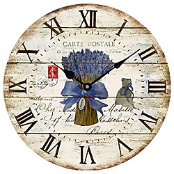 wood wall clock 12vintage french country print lavender in tin romantic shabby chic large decorative roman numerals analog battery operated silent for home decoration amp; #40;lavender blueamp;