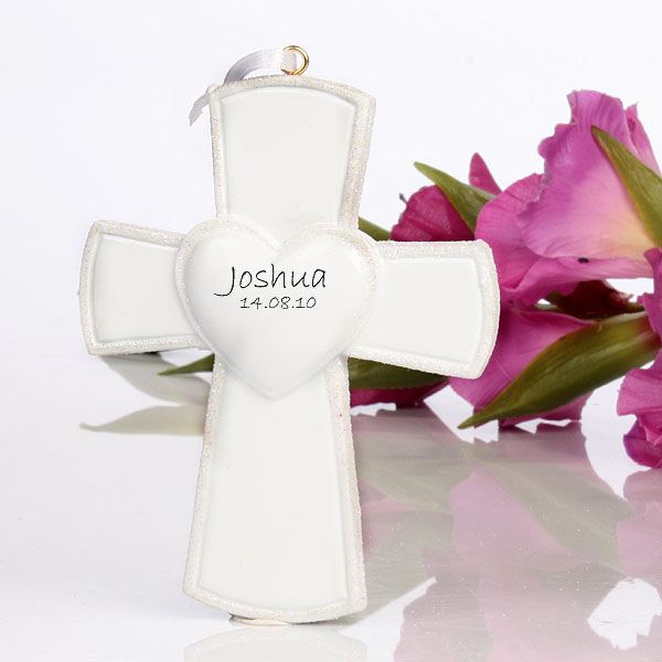 White Personalised Cross Hanging Ornament