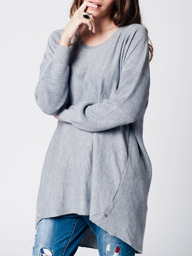 Gray Long Sleeve Ribbed Back Solid Sweater