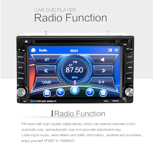 6.2 inch HD Digtal Touch Screen 2 Din Car 6202 DVD Player CD/USB/BT Auto Multimedia Stereo Radio In Dash MP5 Audio Vedio Remote Controller with GPS Navigation
