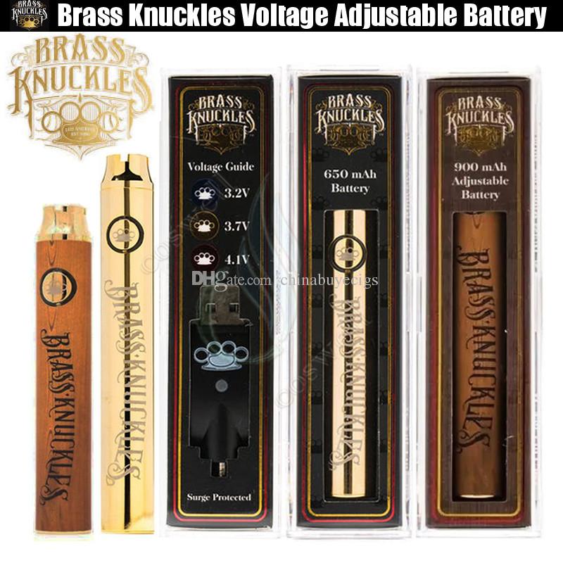 Brass Knuckles Battery 650mAh 900mAh Wood Gold Preheat VV Variable Voltage Adjusted for 510 Thick Oil Cartridges e cigs Vape Pen Vapor Tank