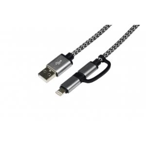 EXSYS 2in1 - Lade-/Datenkabel - Lightning / USB 2.0 - USB (M) bis Micro-USB Typ B, Lightning (M) - 1 m - Silver/Black - für Apple iPad/iPhone/iPod (Lightning)