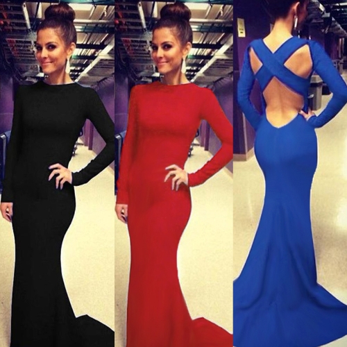Sexy Women Dress Criss Cross Backless Floor-length Maxi Gown Evening Party Dress Black/Blue/Red