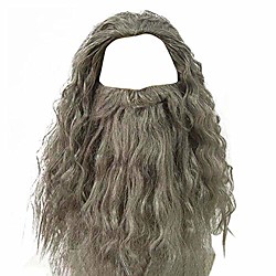 men's grey wizard wig and beard set curly messy long hair old man wizard costume wig halloween fancy dress accessories for adult (grey wigbeard) Lightinthebox