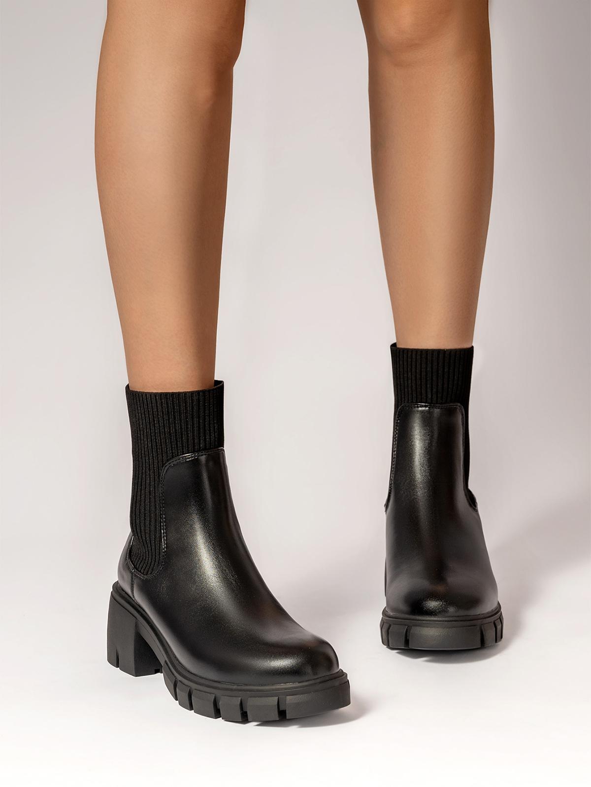 ZAFUL Women Women's Streetwear Western Style Lug Sole Chunky Slip On Combat Ankle Boots