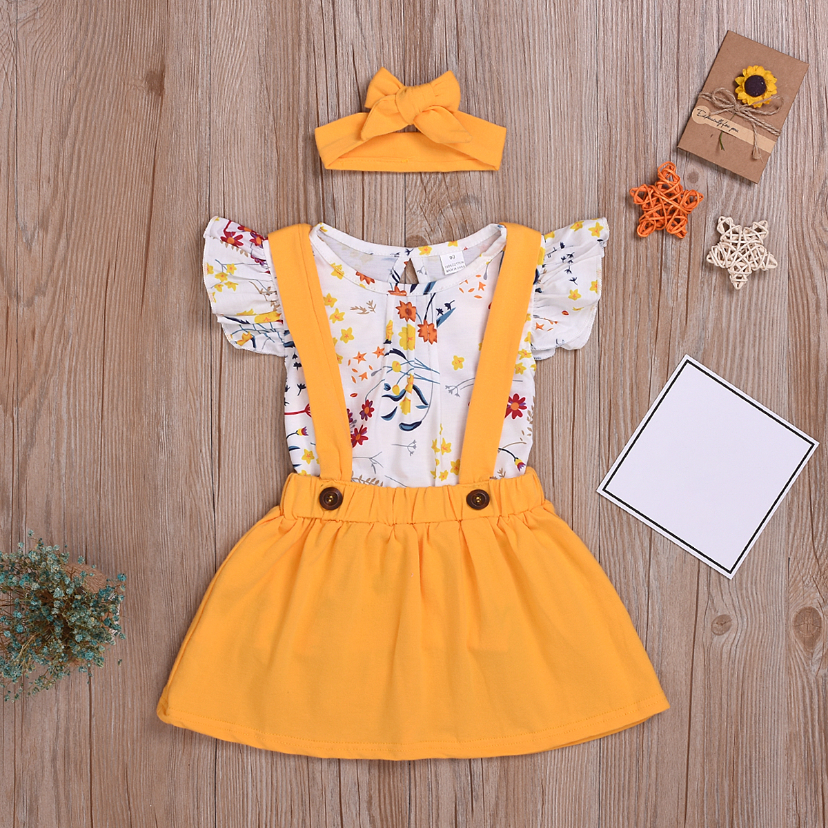 3-piece Baby / Toddler Flutter-sleeve Top, Suspender Skirt and Headband Set