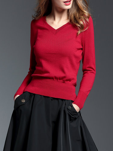 Burgundy Wool Long Sleeve Sweater