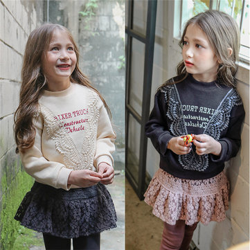 Girls Lace Letter Printed Sweatshirts