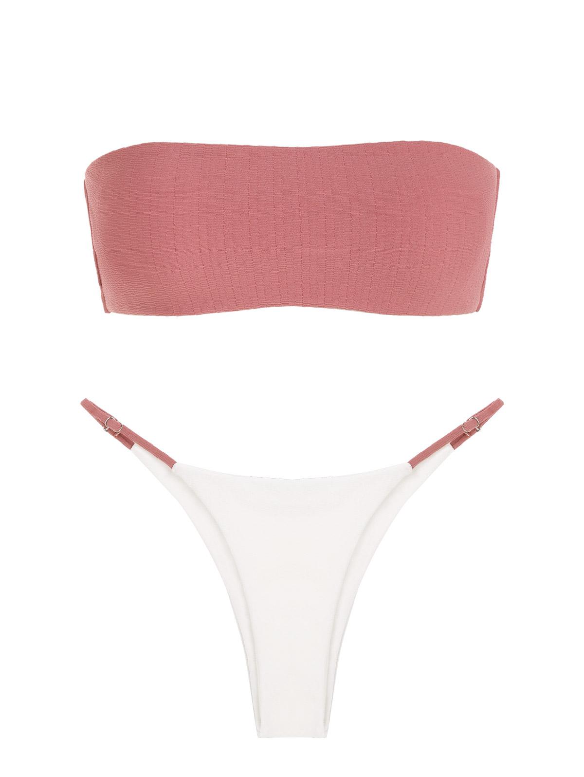 ZAFUL Textured Two Tone Tube String Bikini Swimwear M Light pink