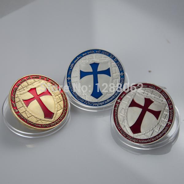 3 pcs/lot (1 set). Mix 3 designs cross templar knight gold and silver plated American souvenir coin set