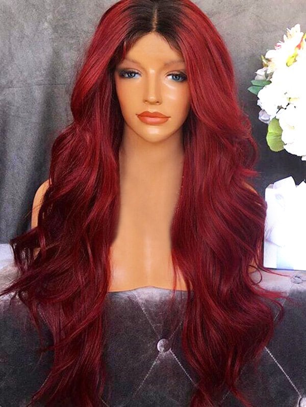 Long Center Parting Ombre Wavy Synthetic Party Wig