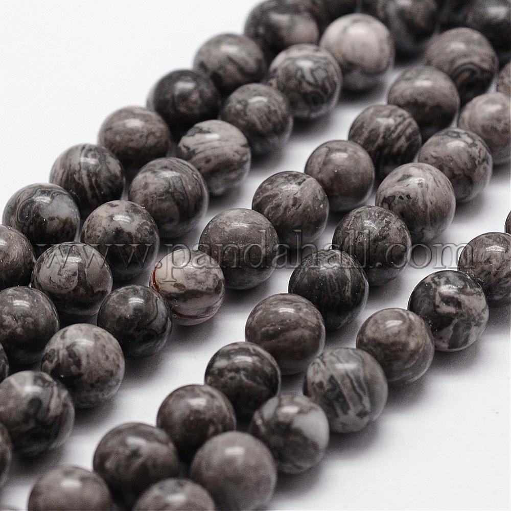 Natural Map Stone/Picasso Stone/Picasso Jasper Bead Strands, Round, 8mm, Hole: 1mm; about 44pcs/strand, 14.9''~15.1''