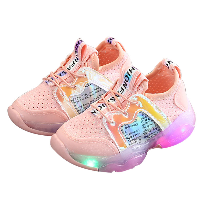 Toddler Boy / Girl Stylish Letter Print Colorblock Led Athletic Shoes (Various colors)