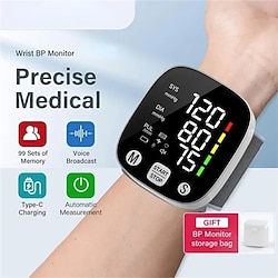 New LED Wrist Blood Pressure Monitor Large LCD Display Rechargeable English Voice Broadcast Sphygmomanometer Tonometer BP Monitor Lightinthebox