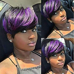 Synthetic Wig Curly kinky Straight Asymmetrical Wig Short Black / Purple Synthetic Hair 6 inch Women's Best Quality Black Purple