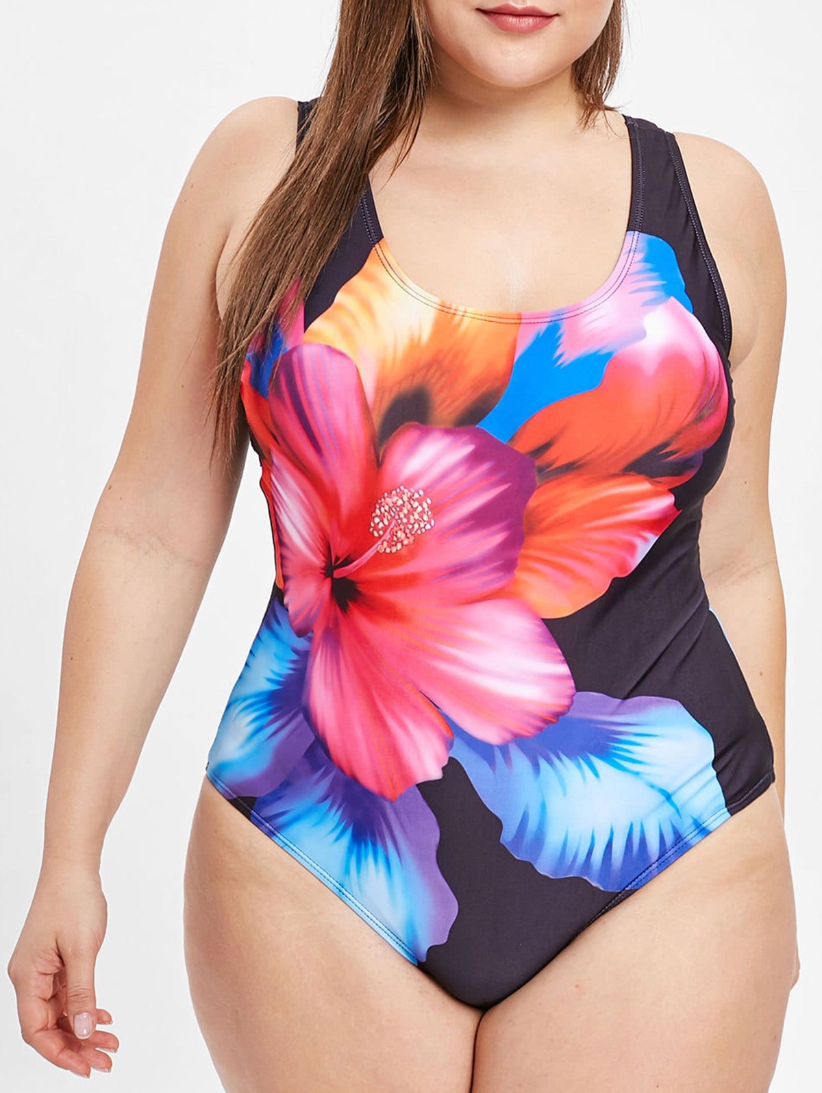 Padded Floral Print Plus Size One Piece Swimsuit